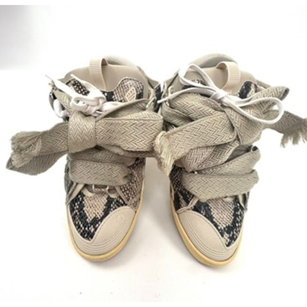 Men's Lanvin Beige Python Print Curb Sneakers Siz… - image 2